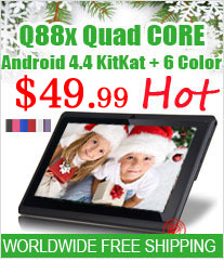 Free Shipping Q88X 7" A33 Quad Core Tablet PC