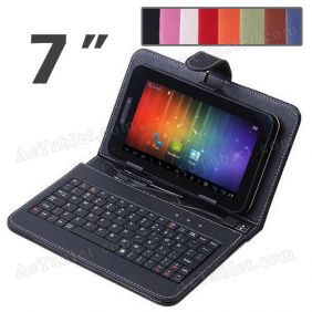 Leather Keyboard Case for Sumvision Cyclone Astro+ 7 Inch Tablet PC